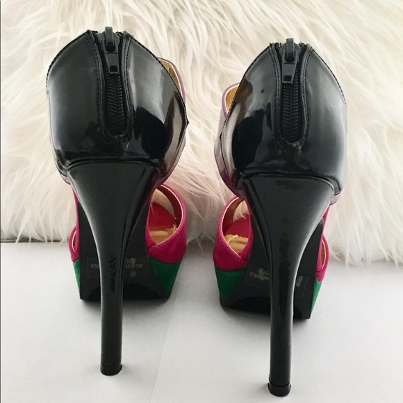 SOLD!! Open Toe Heels Ankle Strap Pink Green - Picture 4 of 6